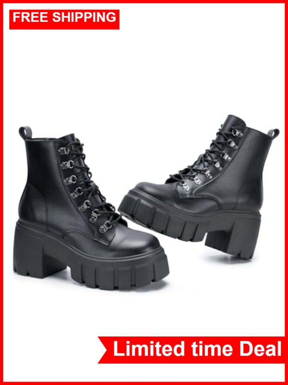 Womens Combat Boots Ankle Booties Lace Up Chunky Platform Side Zipper